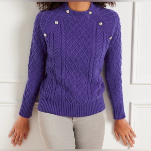 Talbots Sweaters - Talbots Cable Knit Purple Mock-neck Long Sleeve Sweater MP Women’s EUC